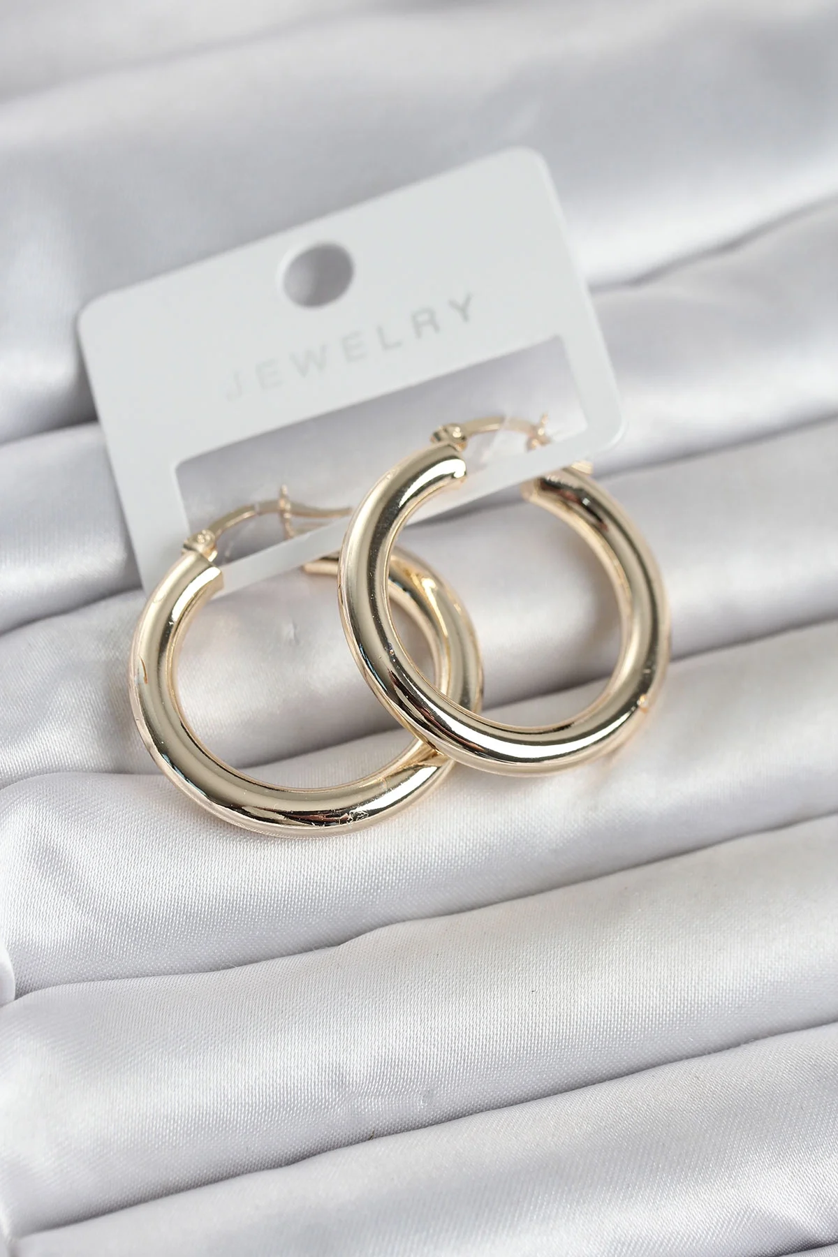 Gold Renk Pirinç Halka 30 mm Kadın Küpe