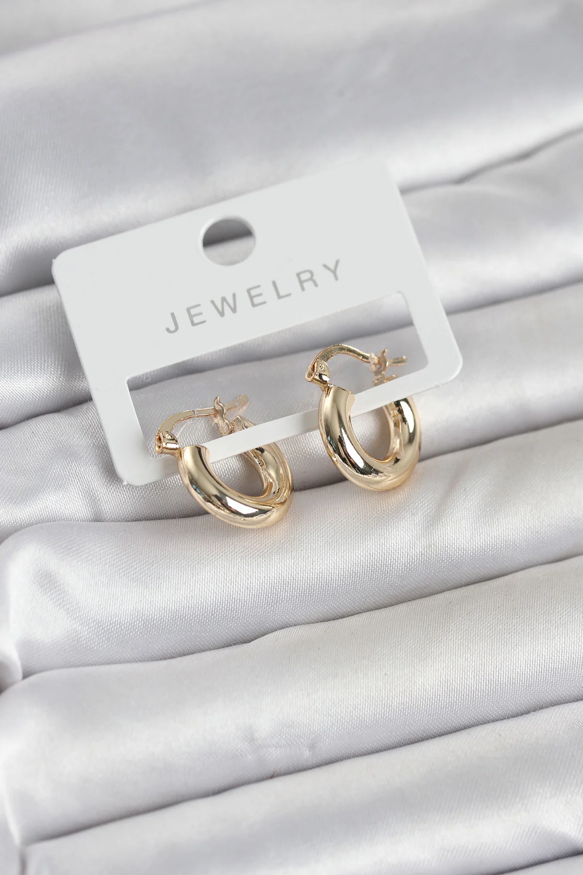 Gold Renk Pirinç Halka 15 mm Kadın Küpe -1492