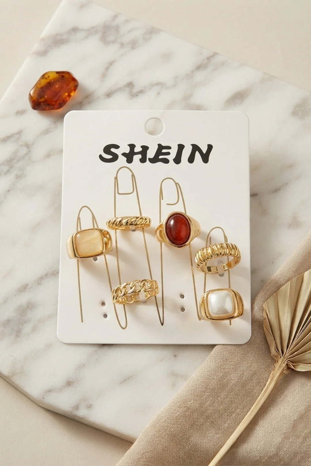Gold Renk Pirinç Taş Detaylı Bohem Yüzük Kombini BYK4280 TJ-BYK4280 Gold Renk Pirinç Taş Detaylı Bohem Yüzük Kombini BYK4280 TJ-BYK4280