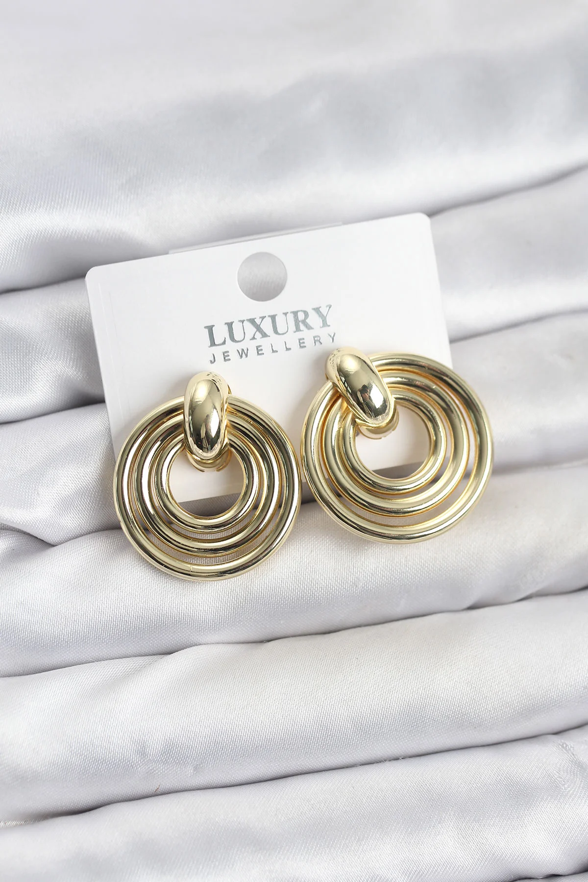 Gold Renk Pirinç Vintage Kadın Küpe -1492