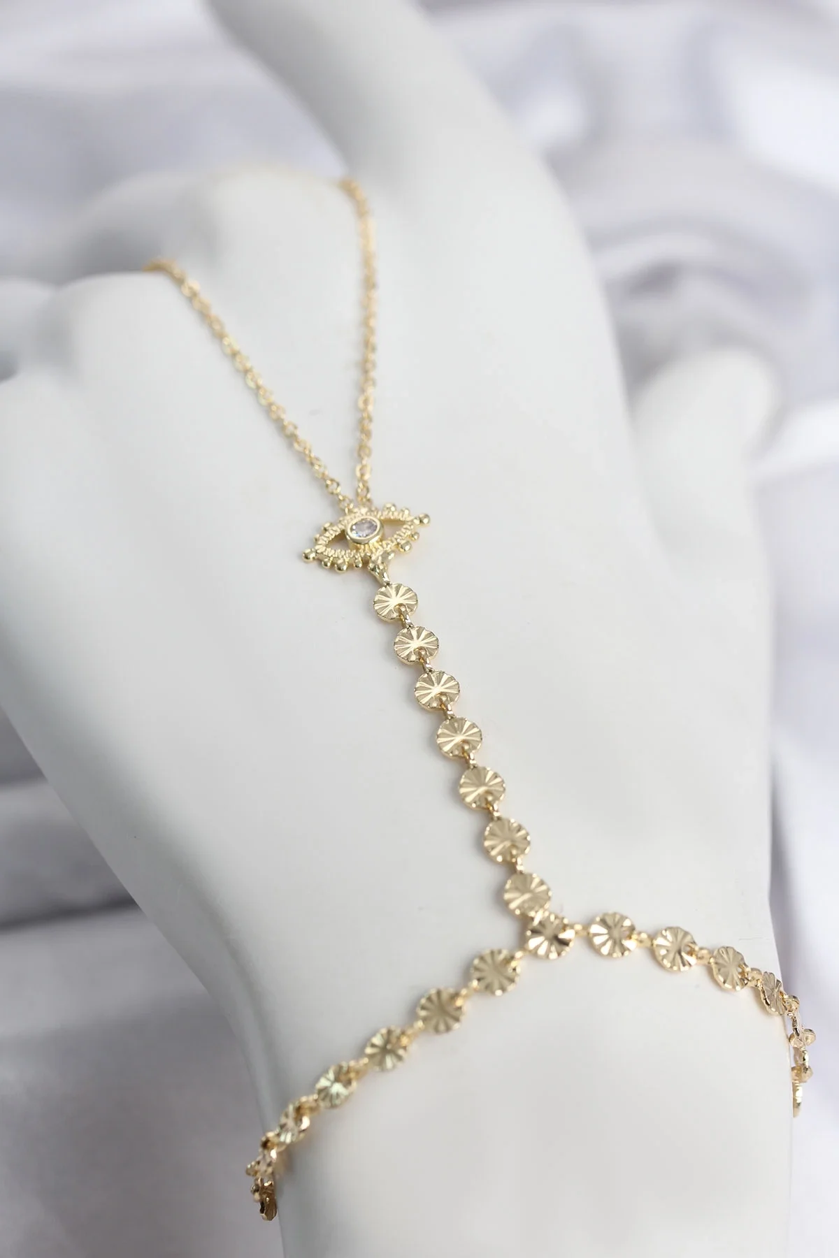 Gold Renk Pirinç Zirkon Taşlı Göz Model Şahmeran