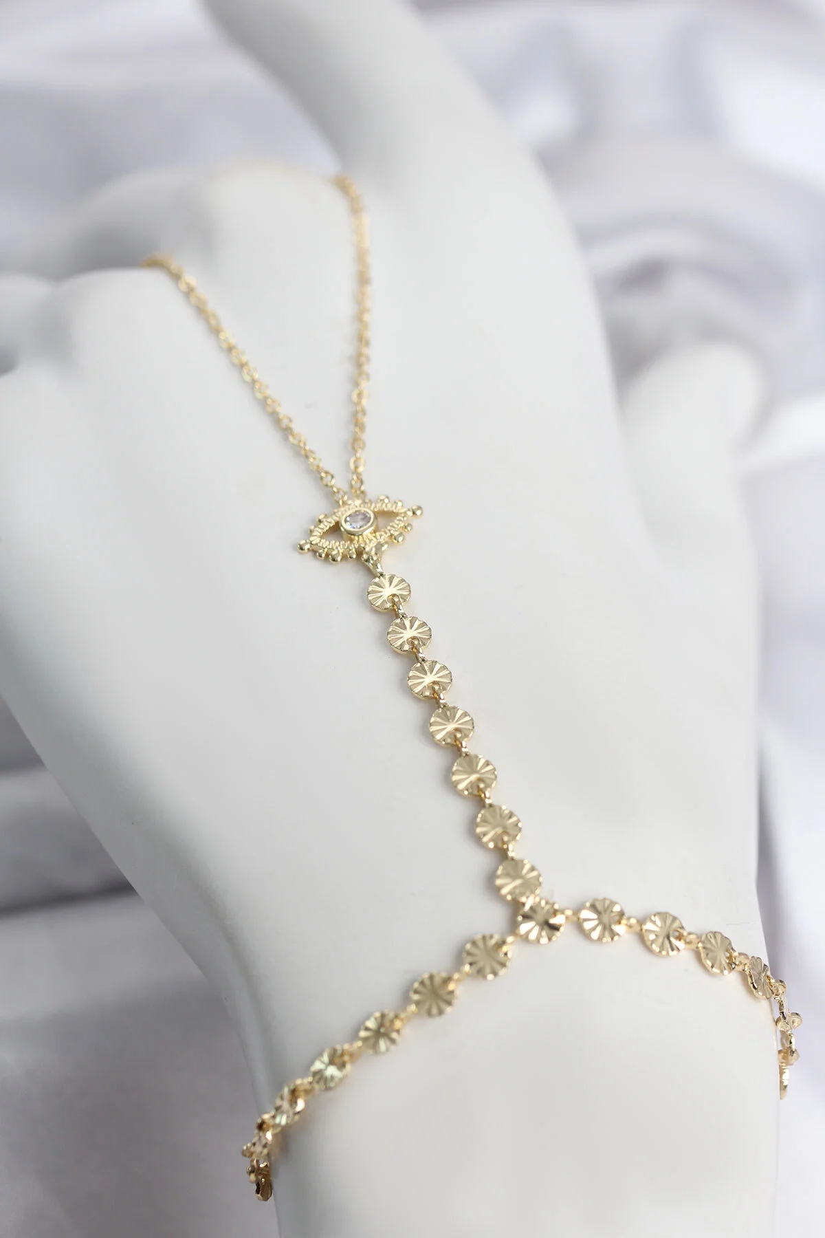 Gold Renk Pirinç Zirkon Taşlı Göz Model Şahmeran Kolye