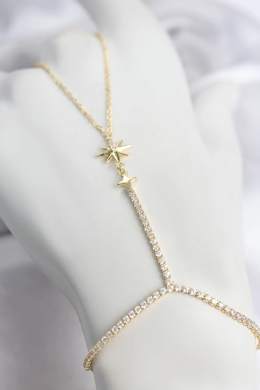 Gold Renk Pirinç Zirkon Taşlı Kutup Yıldızı Model Şahmeran - Lisinya Diğer