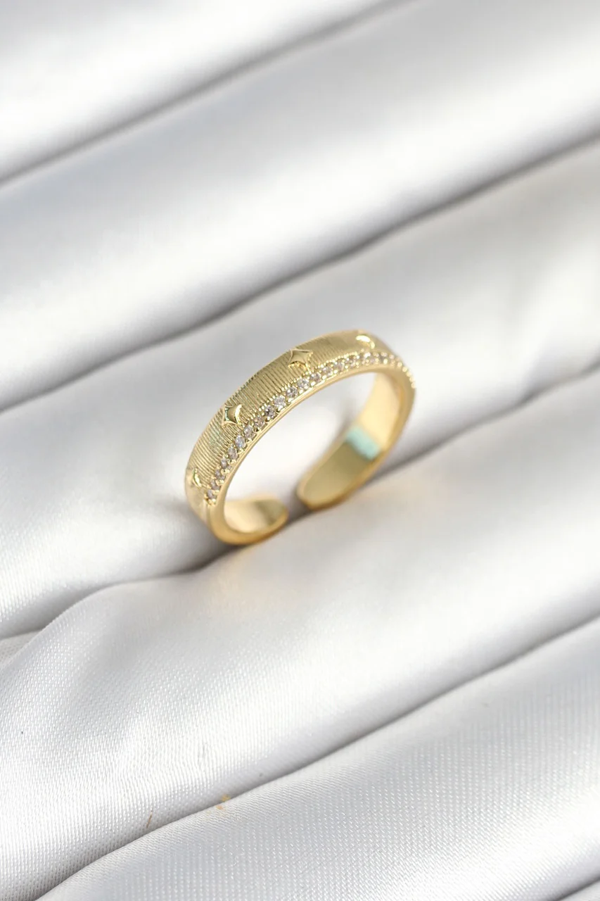 Gold Renk Şerit Zirkon Taşlı Kadın Yüzük Tj-byk3905 Diğer