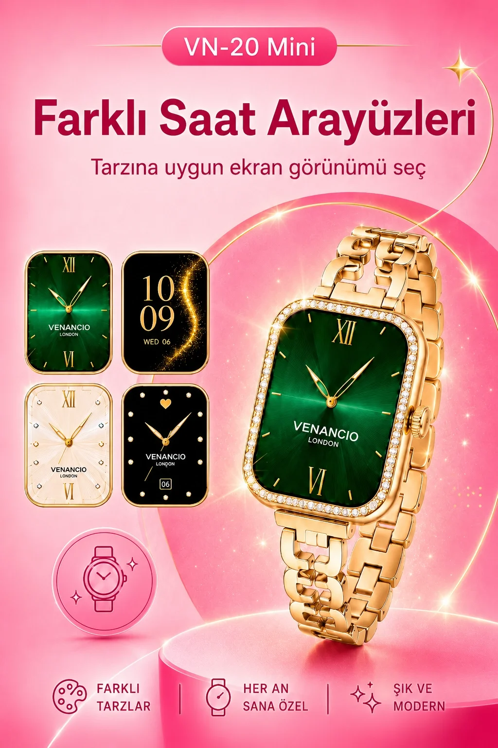 Gold Renk Tasarımlı Akıllı Saat Çoklu Kordonlu Dokunmatik Ekran Günlük Kullanım