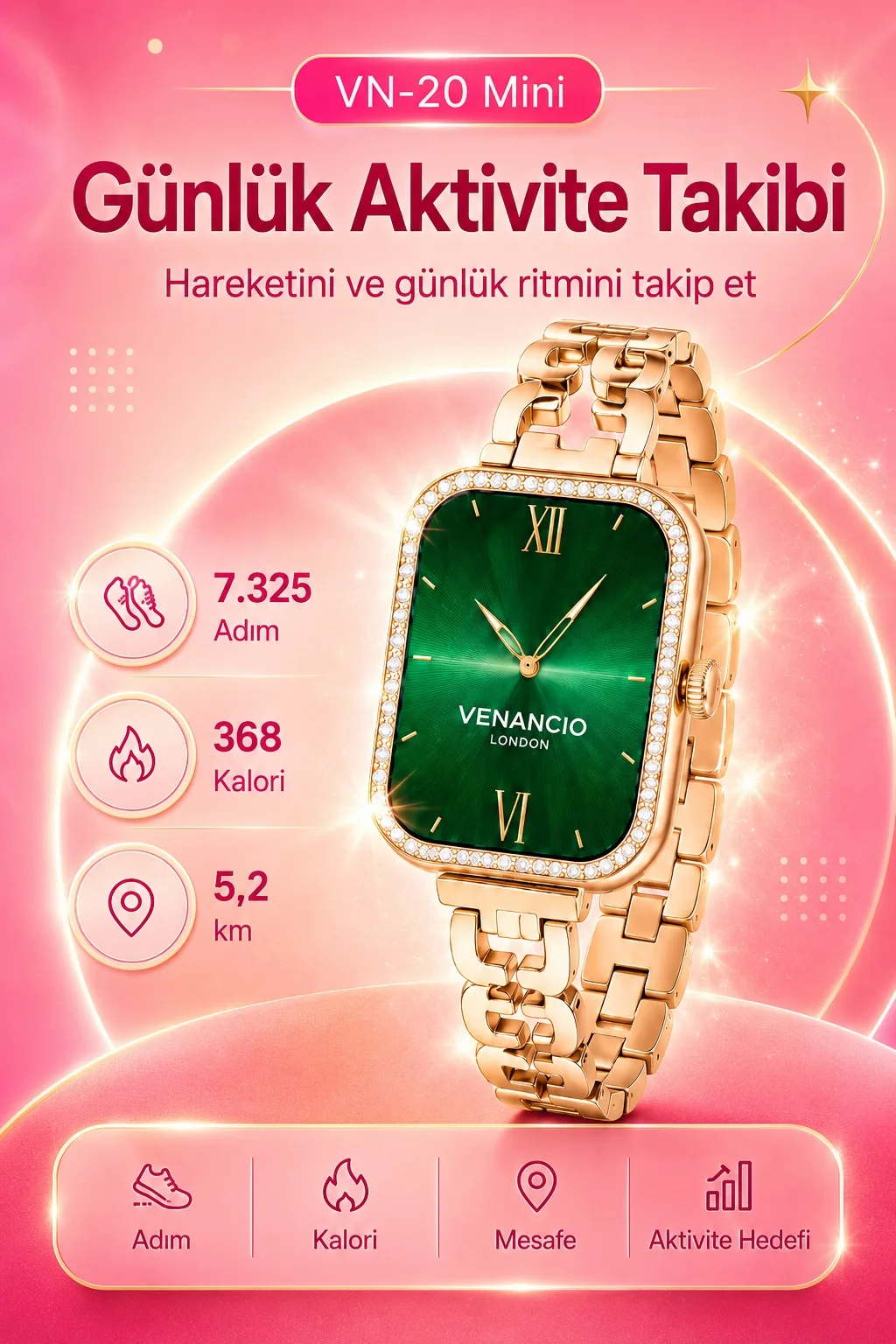 Gold Renk Tasarımlı Akıllı Saat Çoklu Kordonlu Dokunmatik Ekran Günlük Kullanım