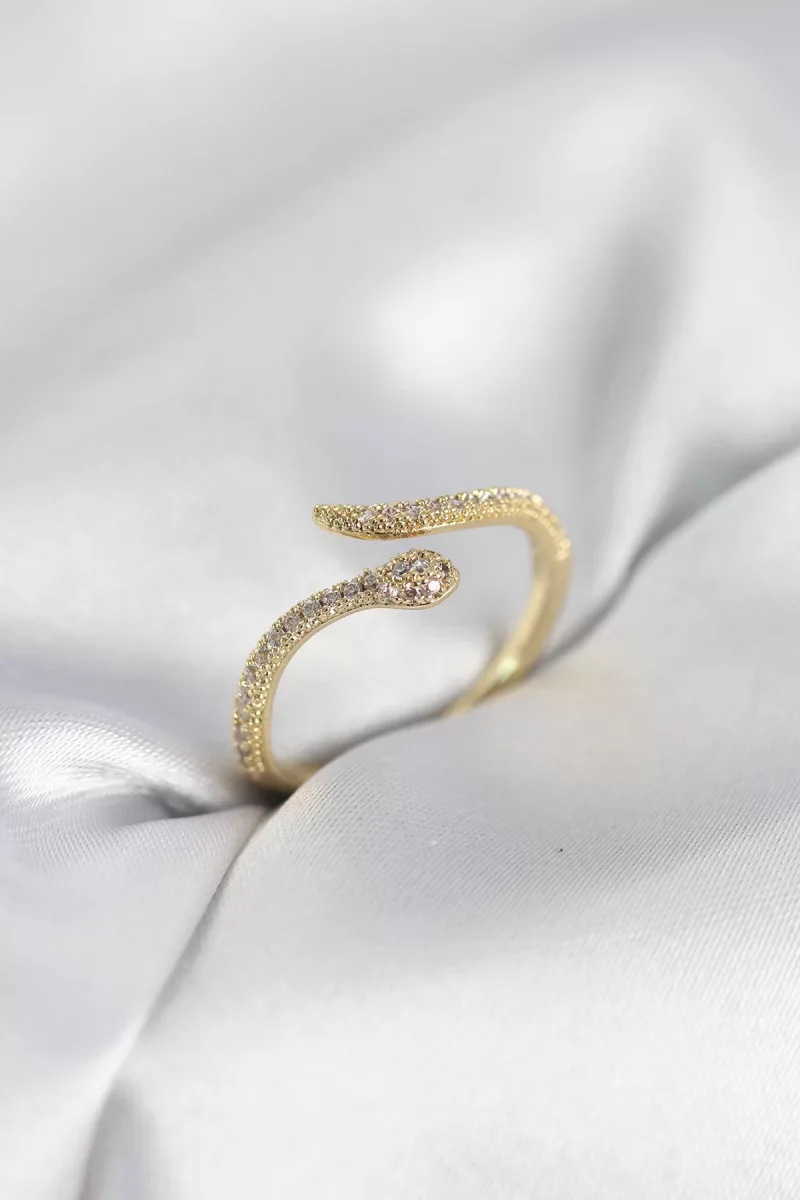 Gold Renk Yılan Model Zirkon Taşlı Kadın Yüzük - Lisinya