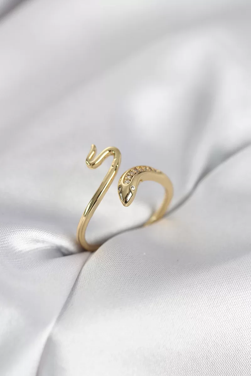 Gold Renk Yılan Model Zirkon Taşlı Kadın Yüzük - Lisinya