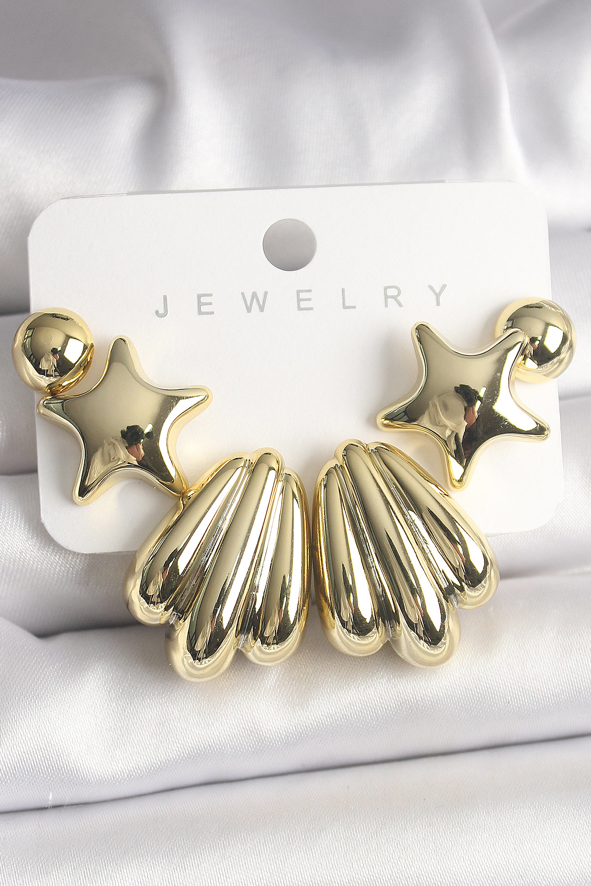 Gold Renk Yıldız Deniz Kabuğu Model CCB Plastik Kadın Küpe Seti S