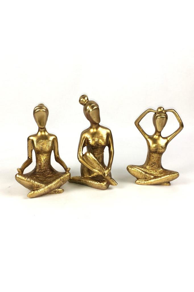 Gold Renk Yogacı Kız 3lü Biblo