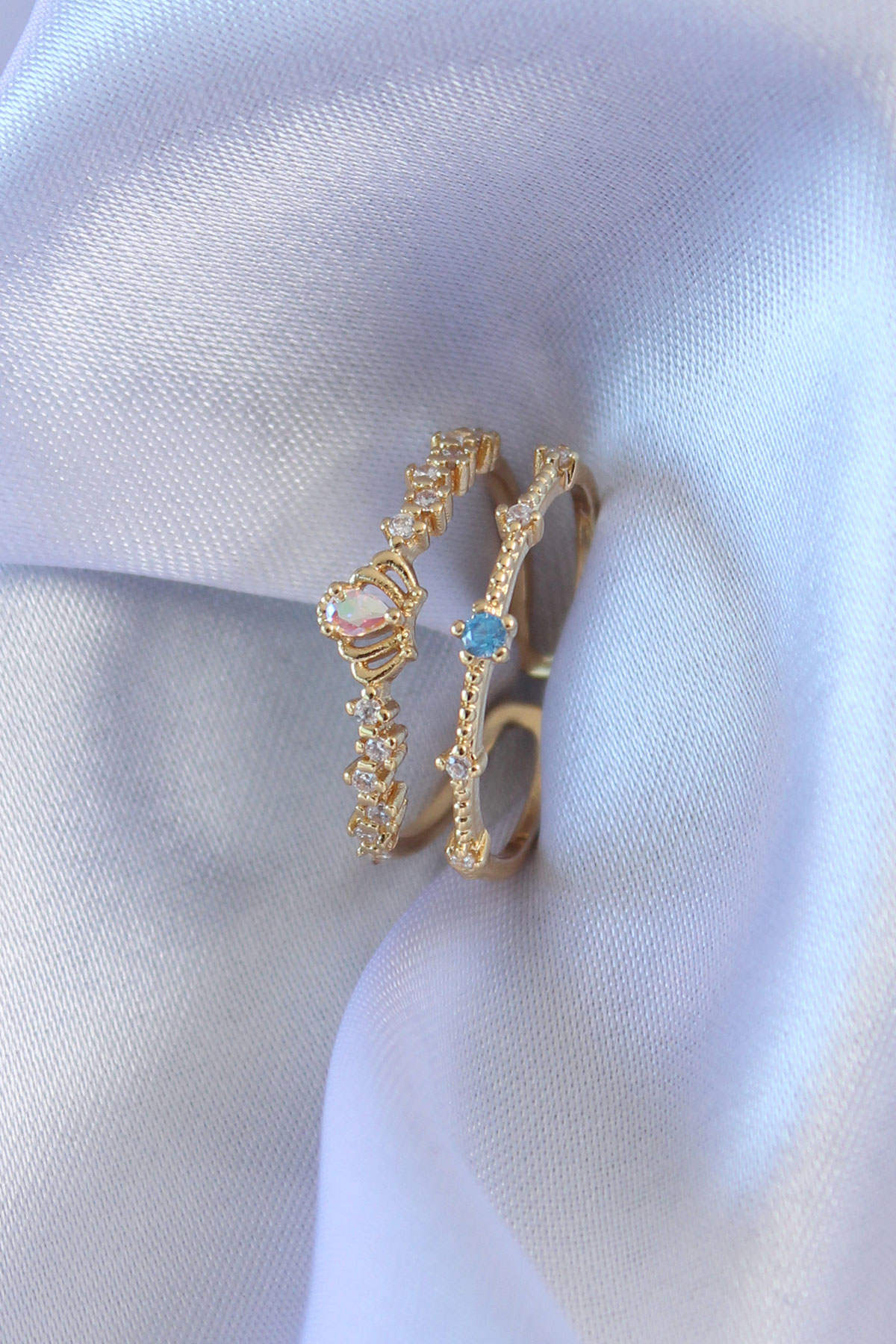 Stillove Gold Renk Zirkon Taşlı Taç Figür Pirinç Kadın Yüzük Sl6126