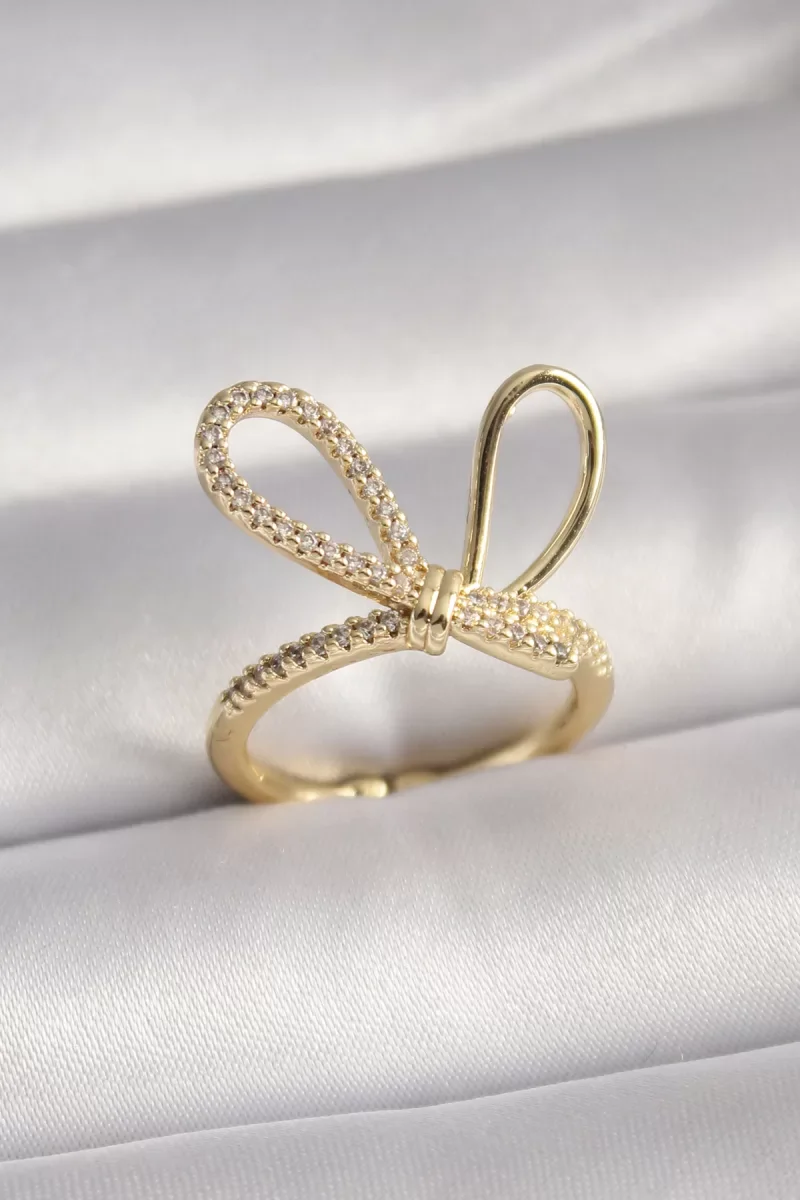 Gold Renk Zirkon Taşlı Düğüm Model Kadın Yüzük - Lisinya