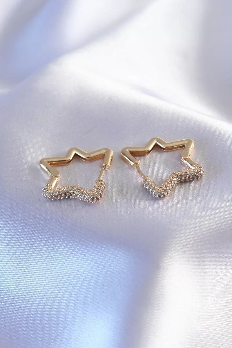 Gold Renk Zirkon Taşlı Yıldız Model Kadın Küpe - Lisinya
