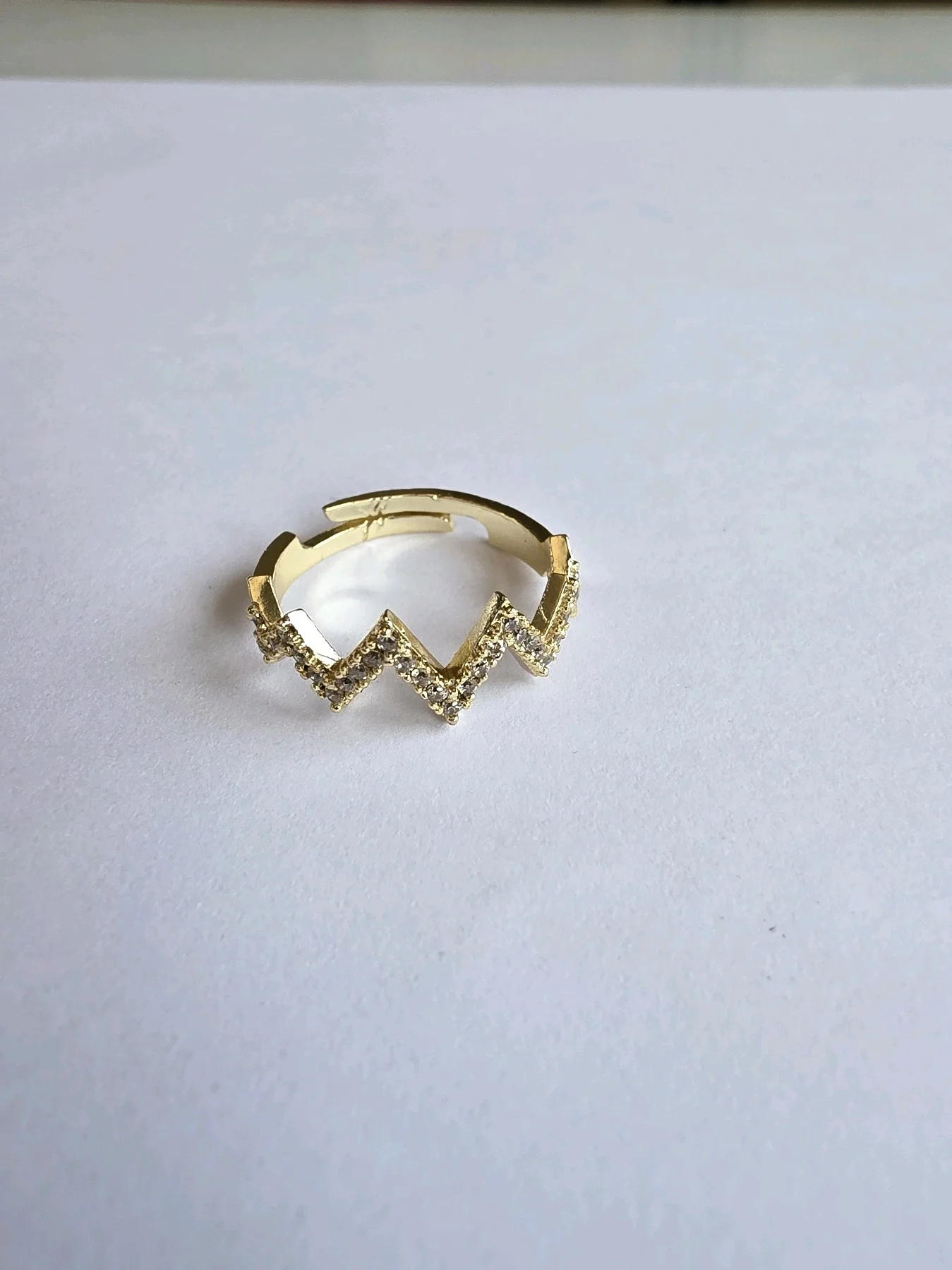 Gold Renk Zirkon Taşlı Ayarlanabilir Zikzak Yüzük