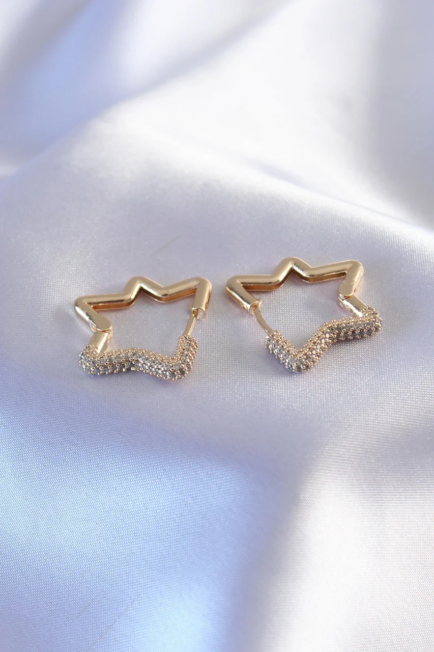 Gold Renk Zirkon Taşlı Yıldız Model Kadın Küpe Tj-bkp7236 Diğer