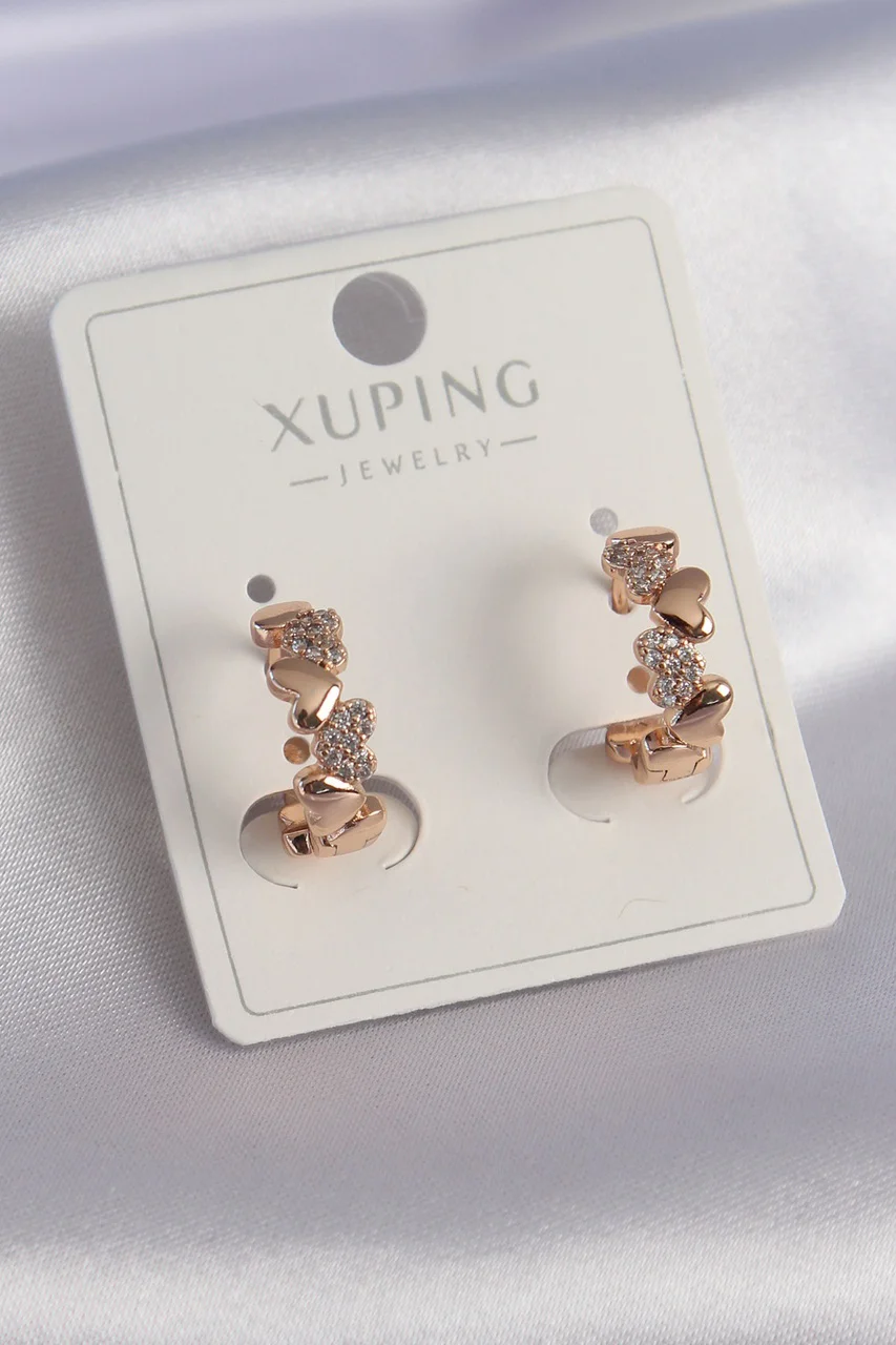 Gold Renk Zirkon Taşlı Kalp Model Xuping Kadın Küpe Çok Renkli
