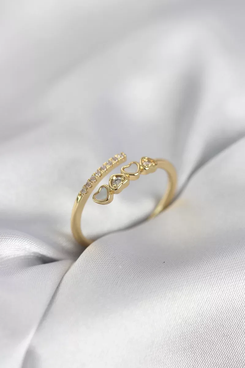Gold Renk Zirkon Taşlı Minimal Kalp Model Kadın Yüzük - Lisinya