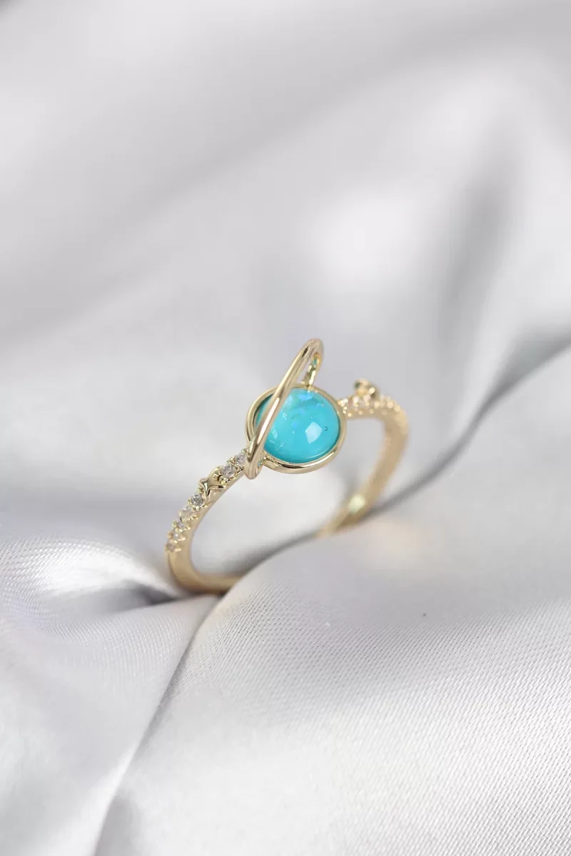 Gold Renk Zirkon Taşlı Satürn Model Kadın Yüzük - Lisinya