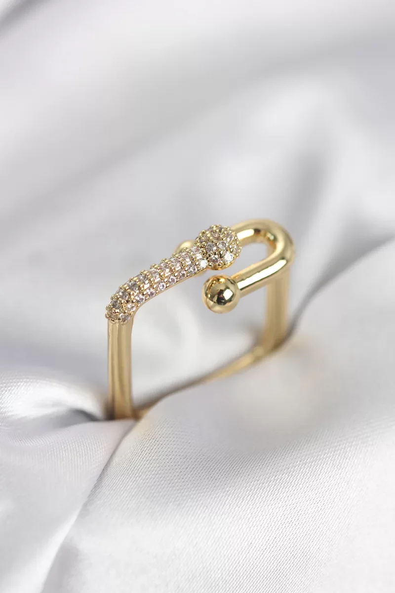 Gold Renk Zirkon Taşlı Tifani Model Kare Kadın Yüzük - Lisinya