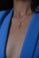 GOLD RENKLİ ZİRKON TAŞ YILAN FİGÜR KOLYE-ÇKOL123