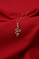 GOLD RENKLİ ZİRKON TAŞ YILAN FİGÜR KOLYE-ÇKOL123