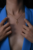 GOLD RENKLİ ZİRKON TAŞ YILAN FİGÜR KOLYE-ÇKOL123