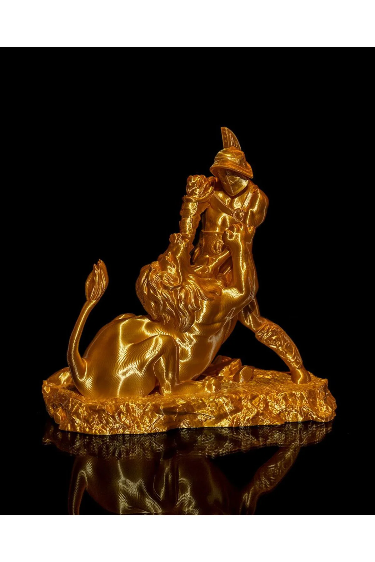 Gold Roma Truva Gladyatör Aslan Savaşı Figürü Büyük Boy 22CM