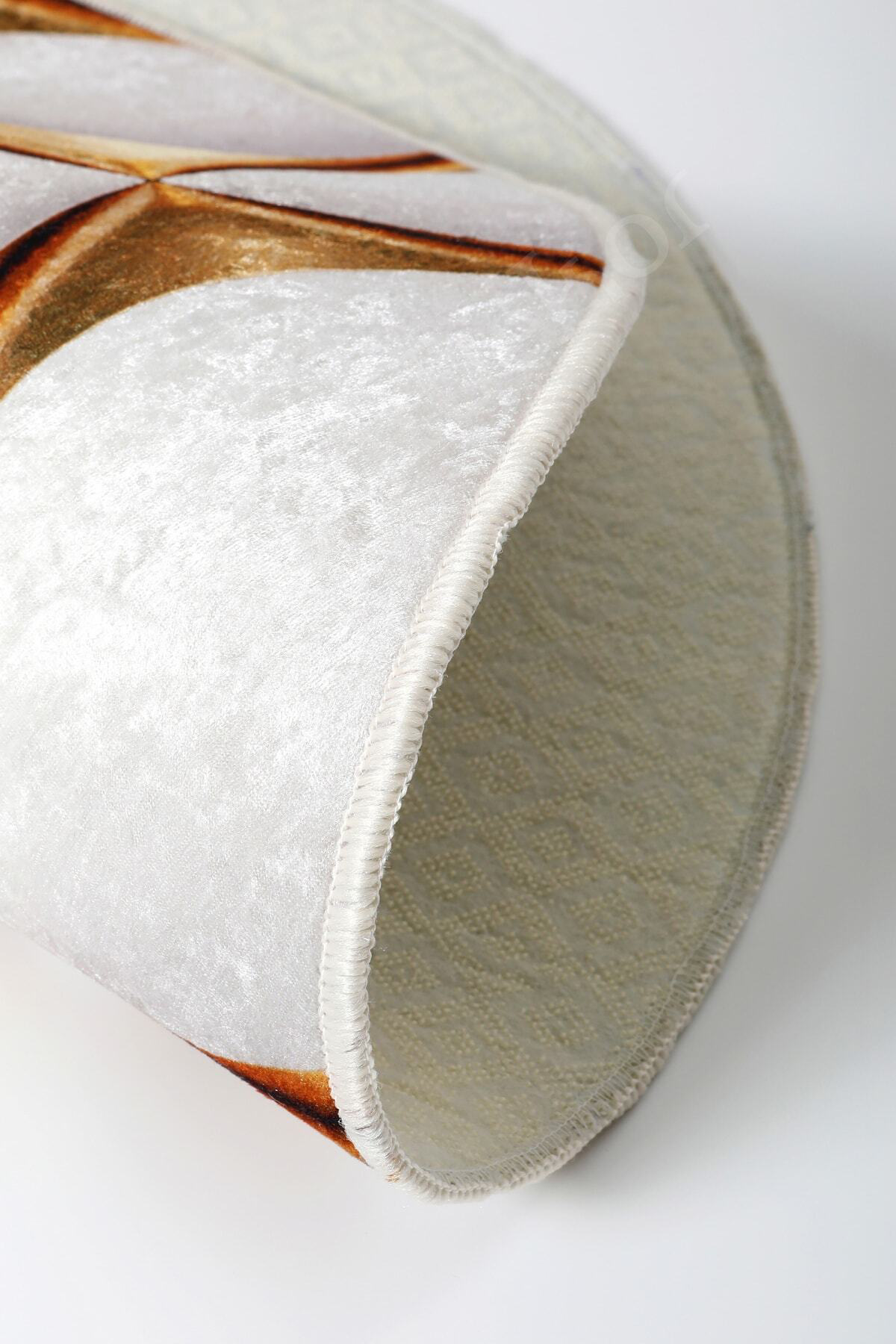 Gold Saçaksız Dijital Yuvarlak Halı Kaymaz Yıkanabilir Banyo Halı