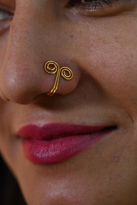 Tükkan Accessories Gold Sikiştirma Fake Çift Halka Desenli Burun Kistirma Deliksiz H