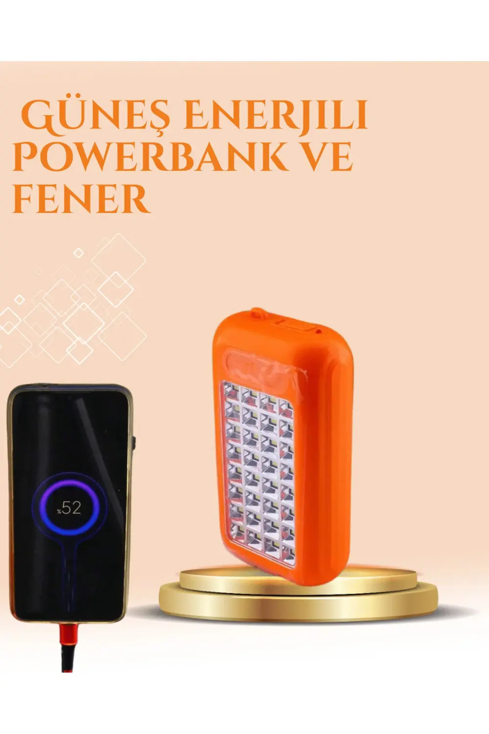 Gold Silver Güneş Enerjili Powerbank Işıldak – 10000 mAh, Taşınab