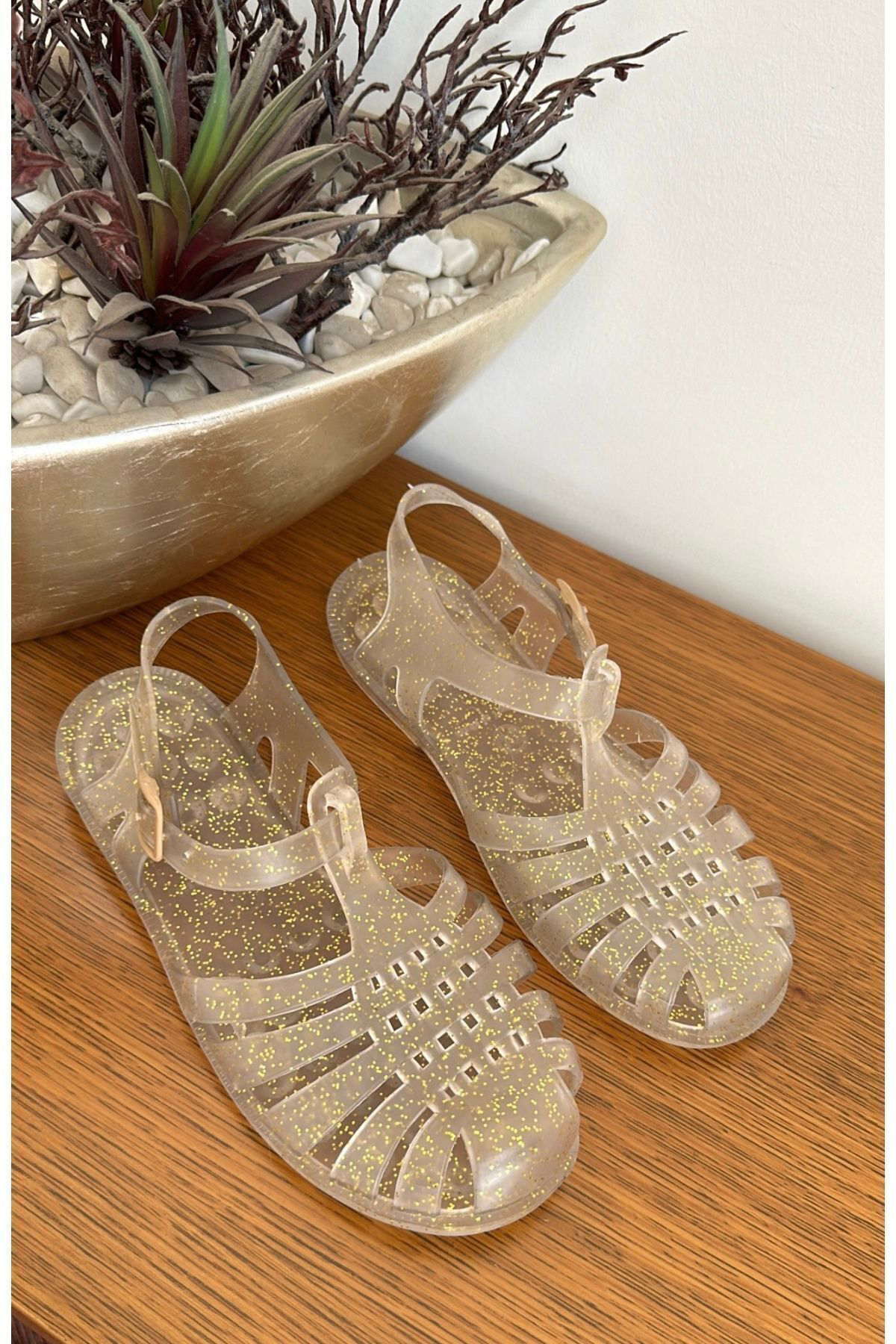 Gold Simli Jelly Sandalet
