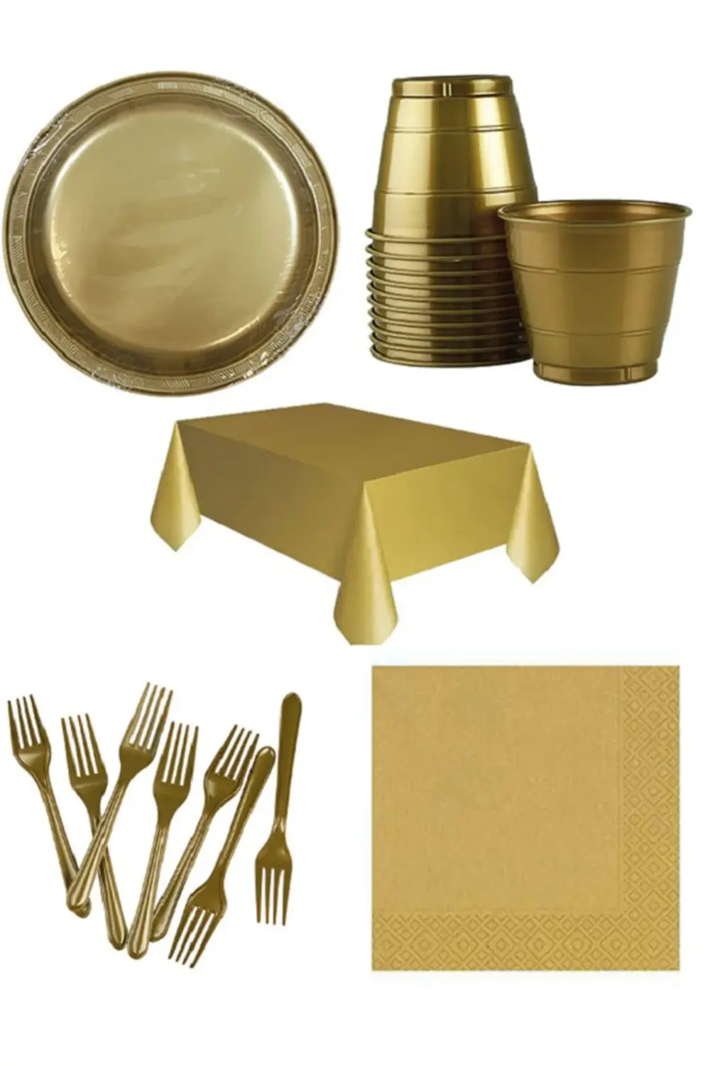 Gold Tabak, Bardak ,çatal, Masa Örtüsü Peçete, Seti 20 Kişilik