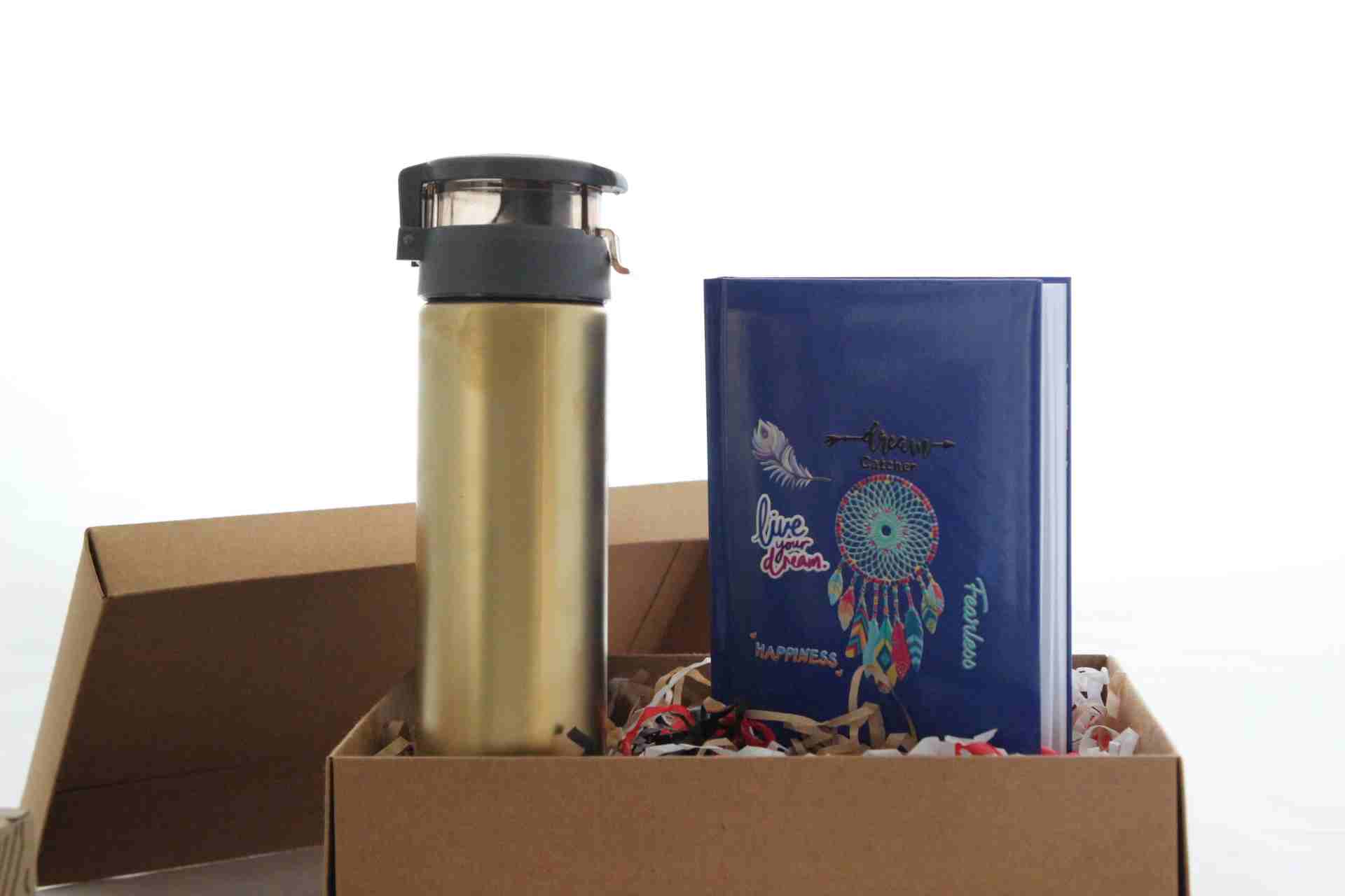 Gold Termos ve Düş Kapanı Mavi Defter Hediye Kutusu