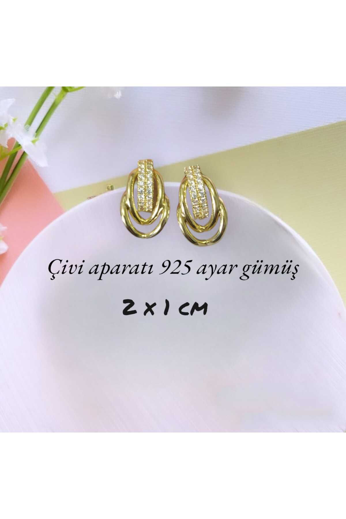 Dodemert Home Gold Trend 925 Ayar Gümüş Zirkon Taşli Küpe