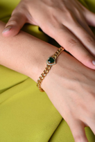 GOLD YEŞİL ZİRKON TAŞ KALP FİGÜR ÇELİK BİLEKLİK-ÇEBİL18