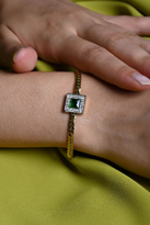 GOLD YEŞİL ZİRKON BAGET TAŞ ÇELİK BİLEKLİK-ÇEBİL25