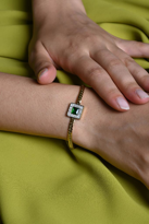 GOLD YEŞİL ZİRKON BAGET TAŞ ÇELİK BİLEKLİK-ÇEBİL25