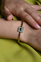 GOLD YEŞİL ZİRKON BAGET TAŞ ÇELİK BİLEKLİK-ÇEBİL25