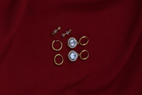 GOLD YUVARLAK ZİRKON BAGET TAŞLI 3 ÇİFT ÇOKLU KOMBİN ÇELİK KÜPE-C