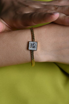 GOLD ZİRKON KARE BAGET TAŞ ÇELİK BİLEKLİK-ÇEBİL38