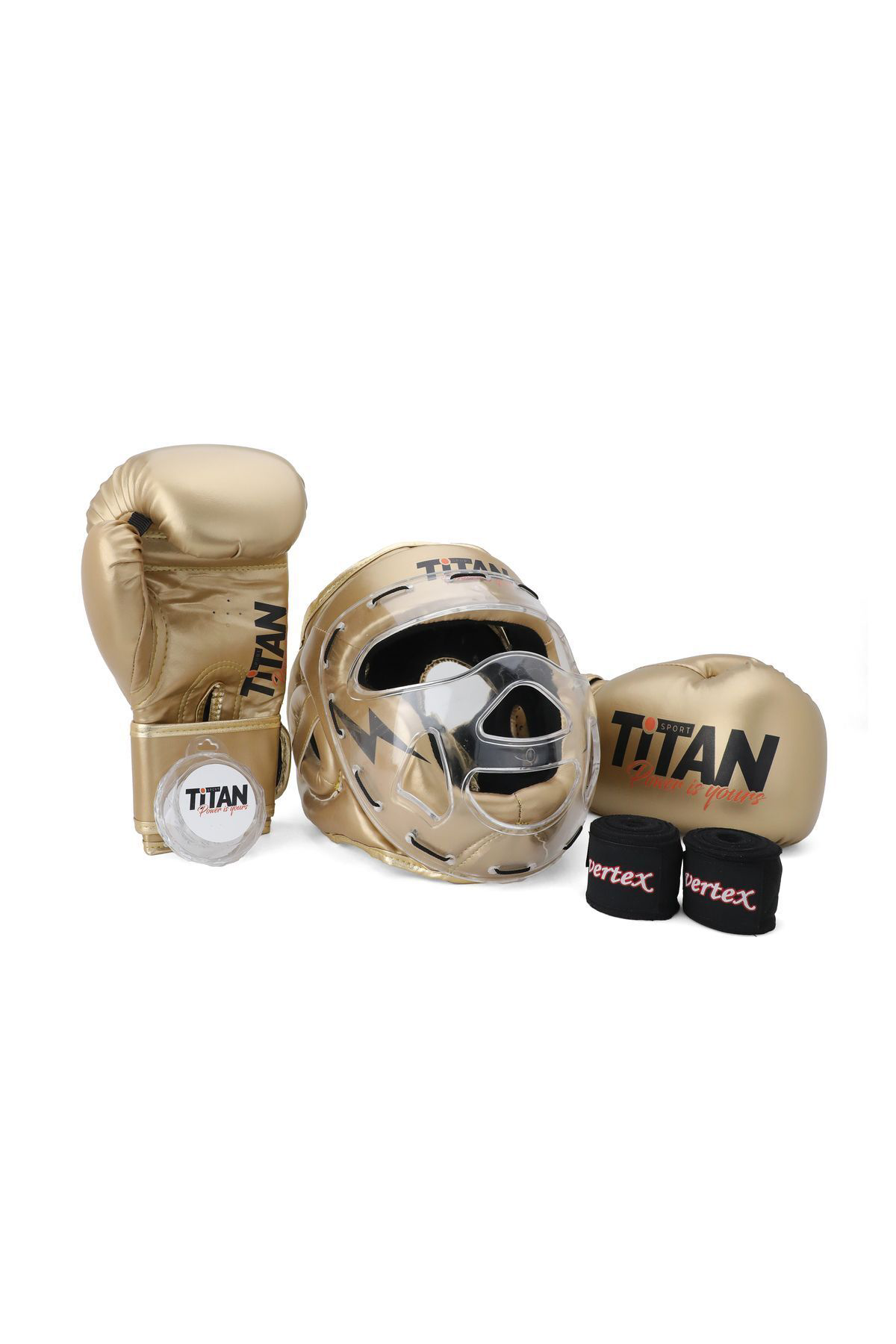 Titan Sport Gold(Altin) Serisi Özel Takim Set , Camli Boks Kaski, Boks Eldive