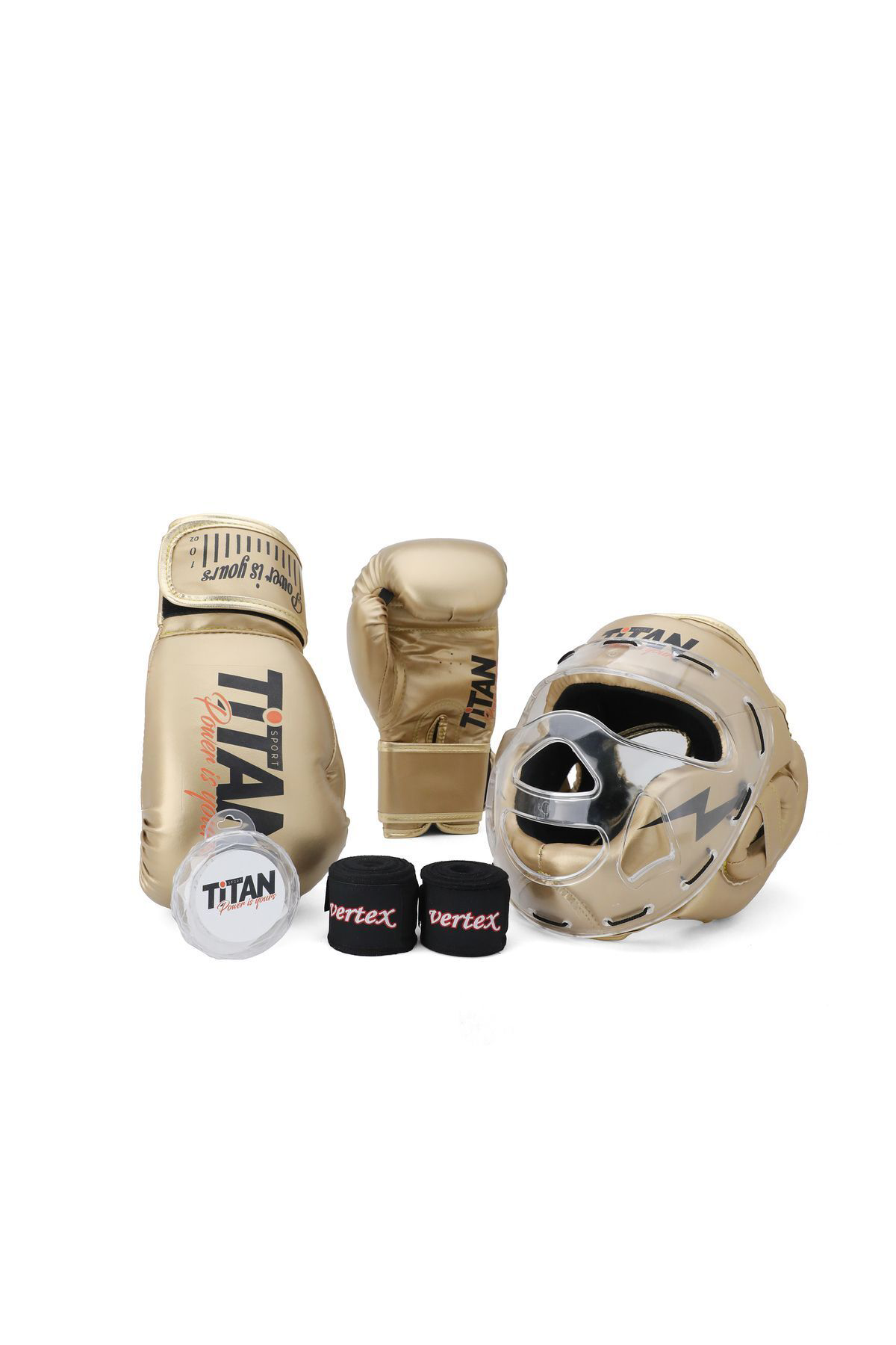 Titan Sport Gold(Altin) Serisi Özel Takim Set , Camli Boks Kaski, Boks Eldive