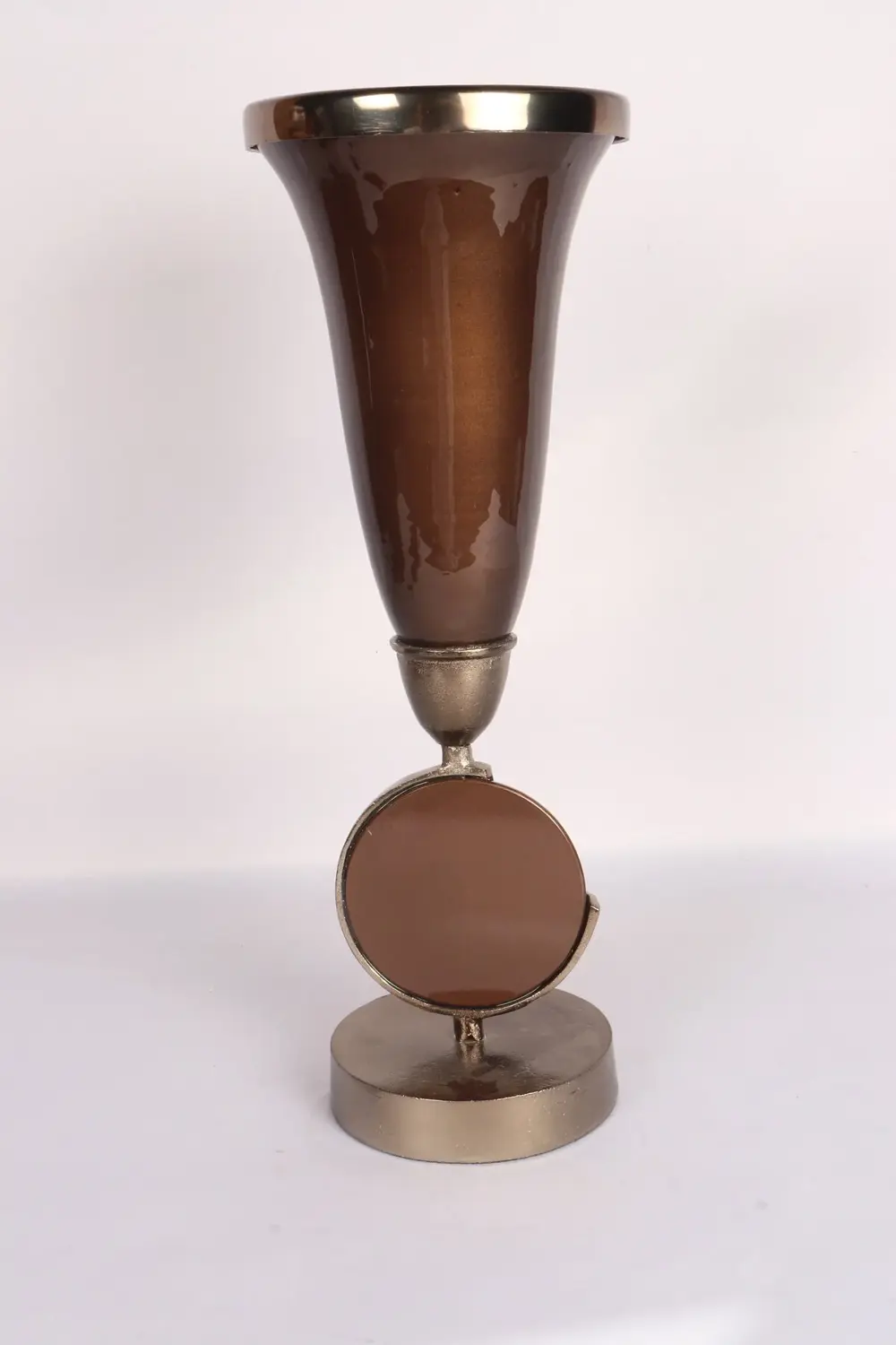 Golden Dust Efektli Kahverengi Cam Vazo | Ay Motifli Metal Detayl