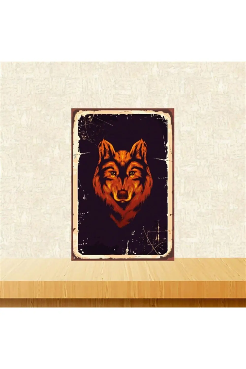 Golden Wolf Tasarımlı 20-30 Cm Retro Ahşap Tablo Tkfx4825