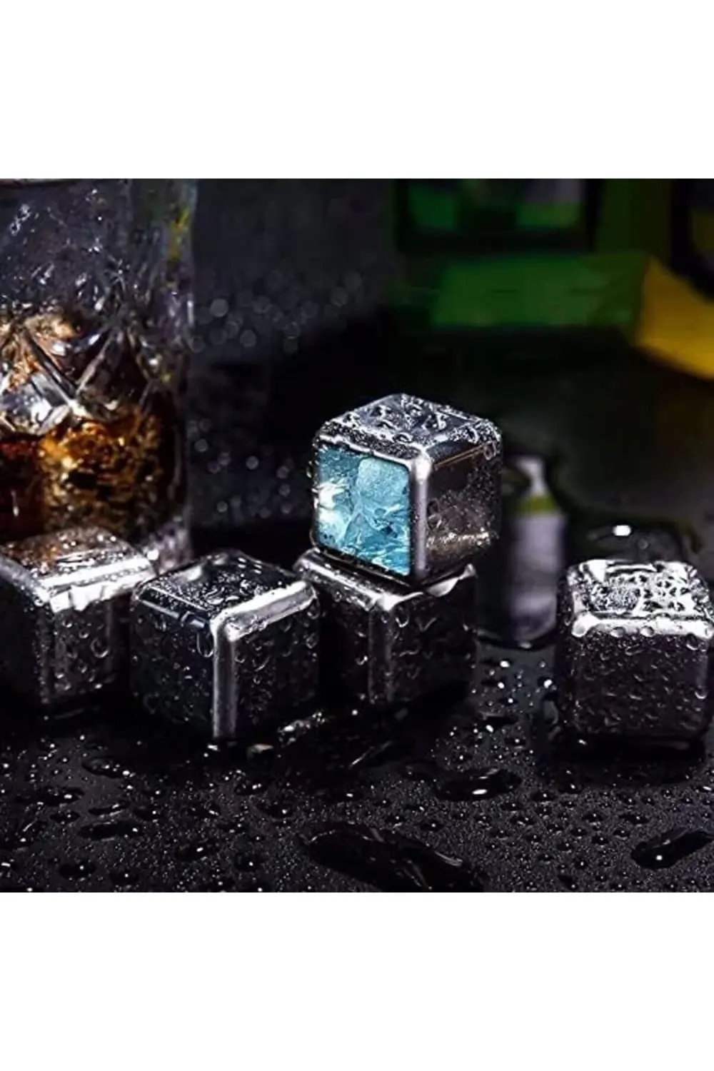 goldflare 2'li Çelik Metal Viski Taşı Soğutma Buz Küpü İçecek Soğ