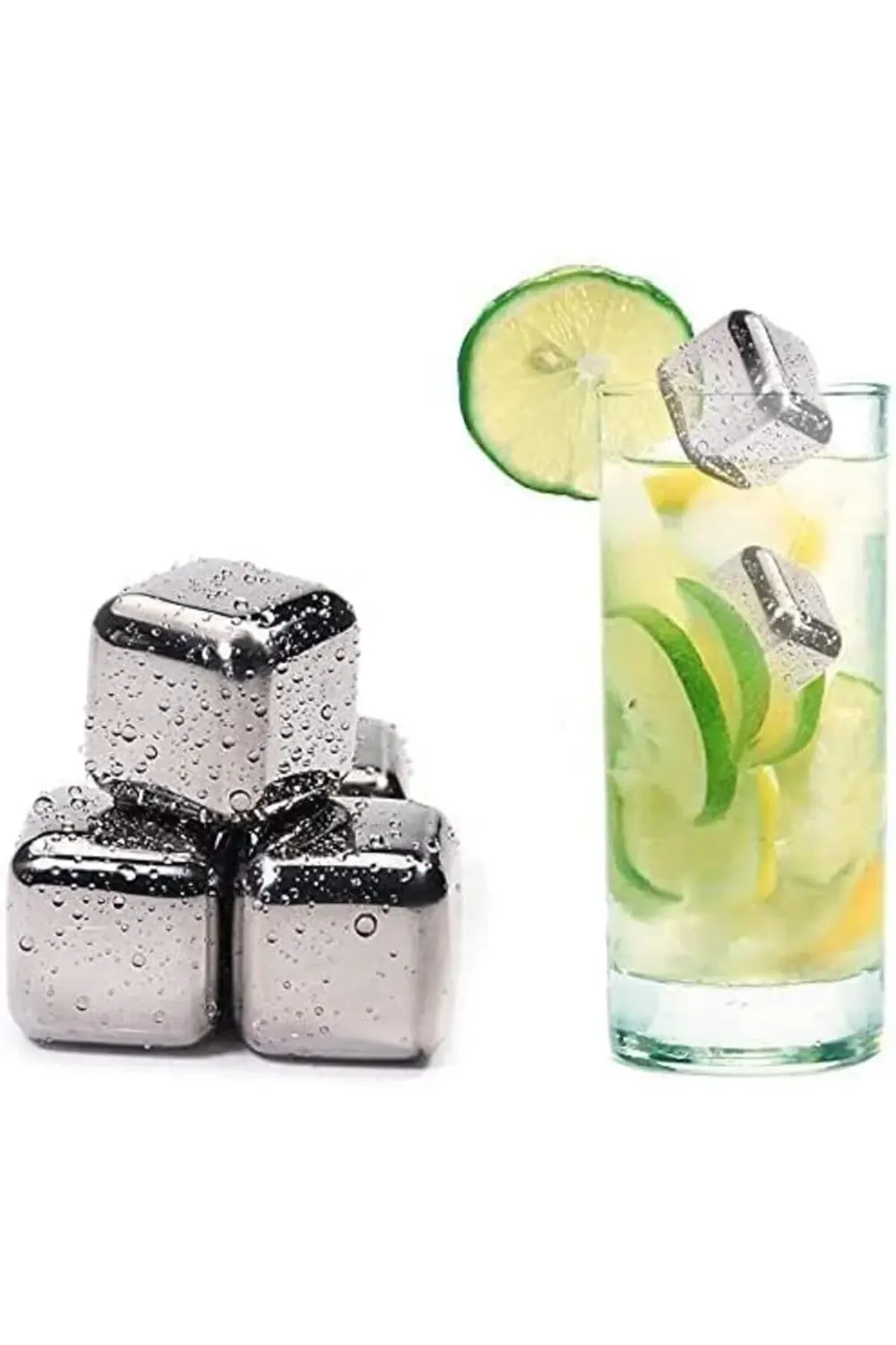 goldflare 2'li Çelik Metal Viski Taşı Soğutma Buz Küpü İçecek Soğ