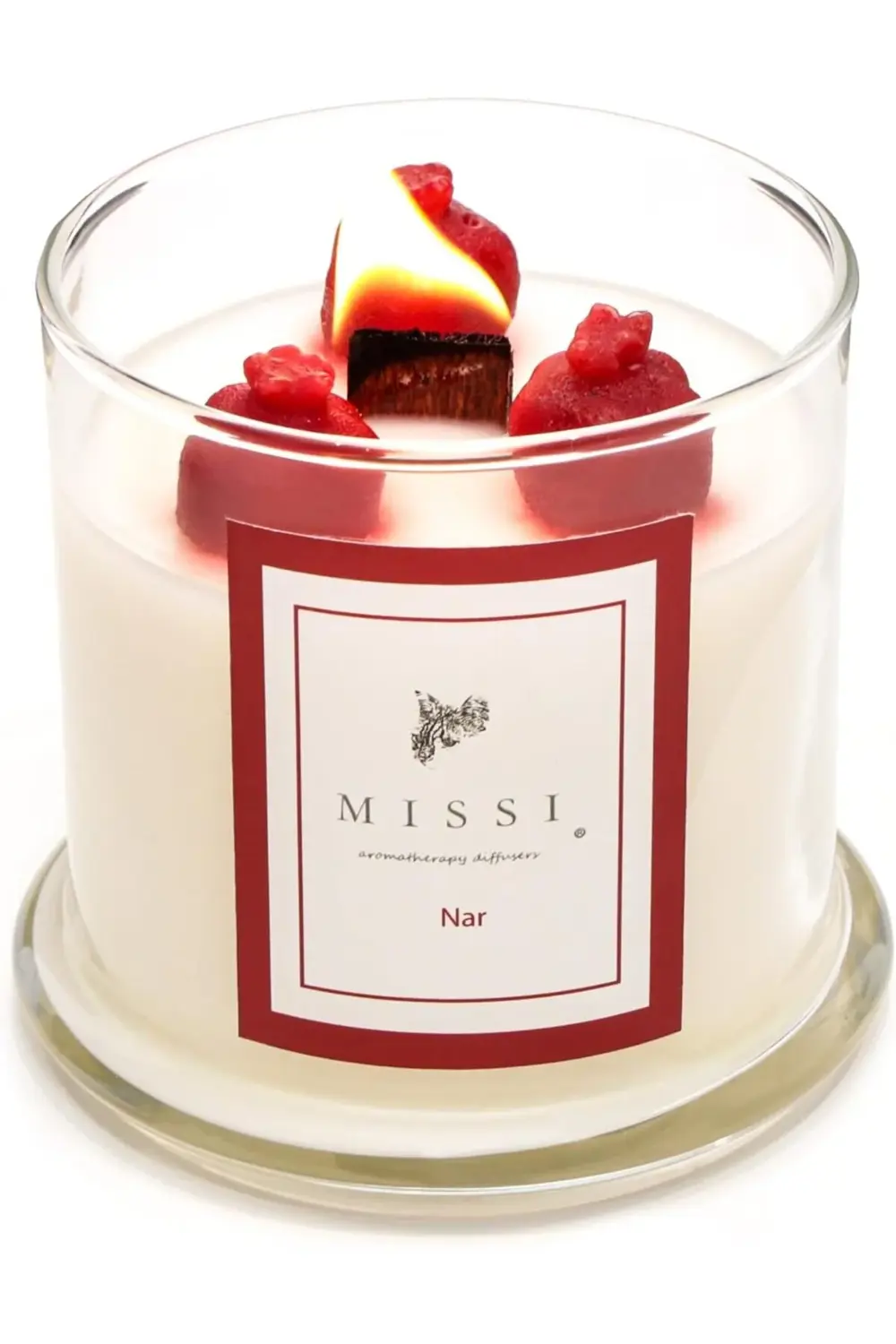 goldflare Cam Ahşap Fitilli Nar Vegan Mum (140 gr) goldpath 10329