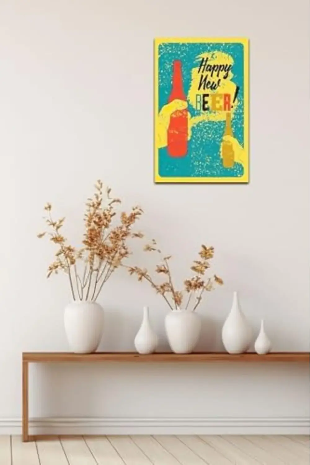 goldflare Kuşe Kağıt Duvar Posteri Happy New Beer Retro Drtr0032