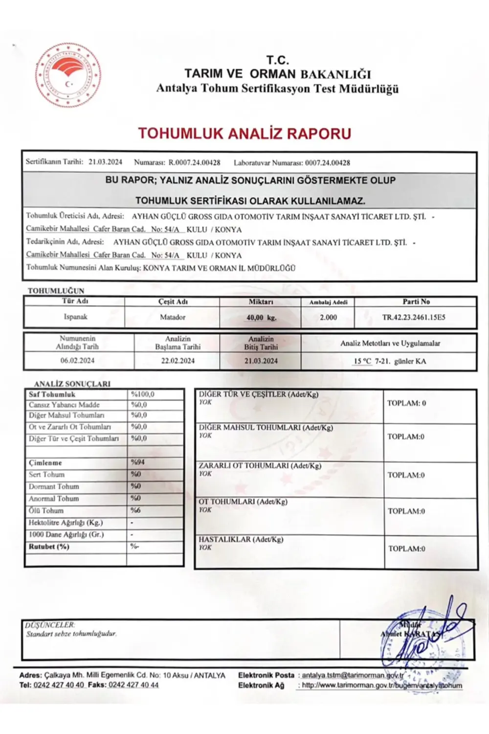 Goldgen Pro Seed Ispanak Matador