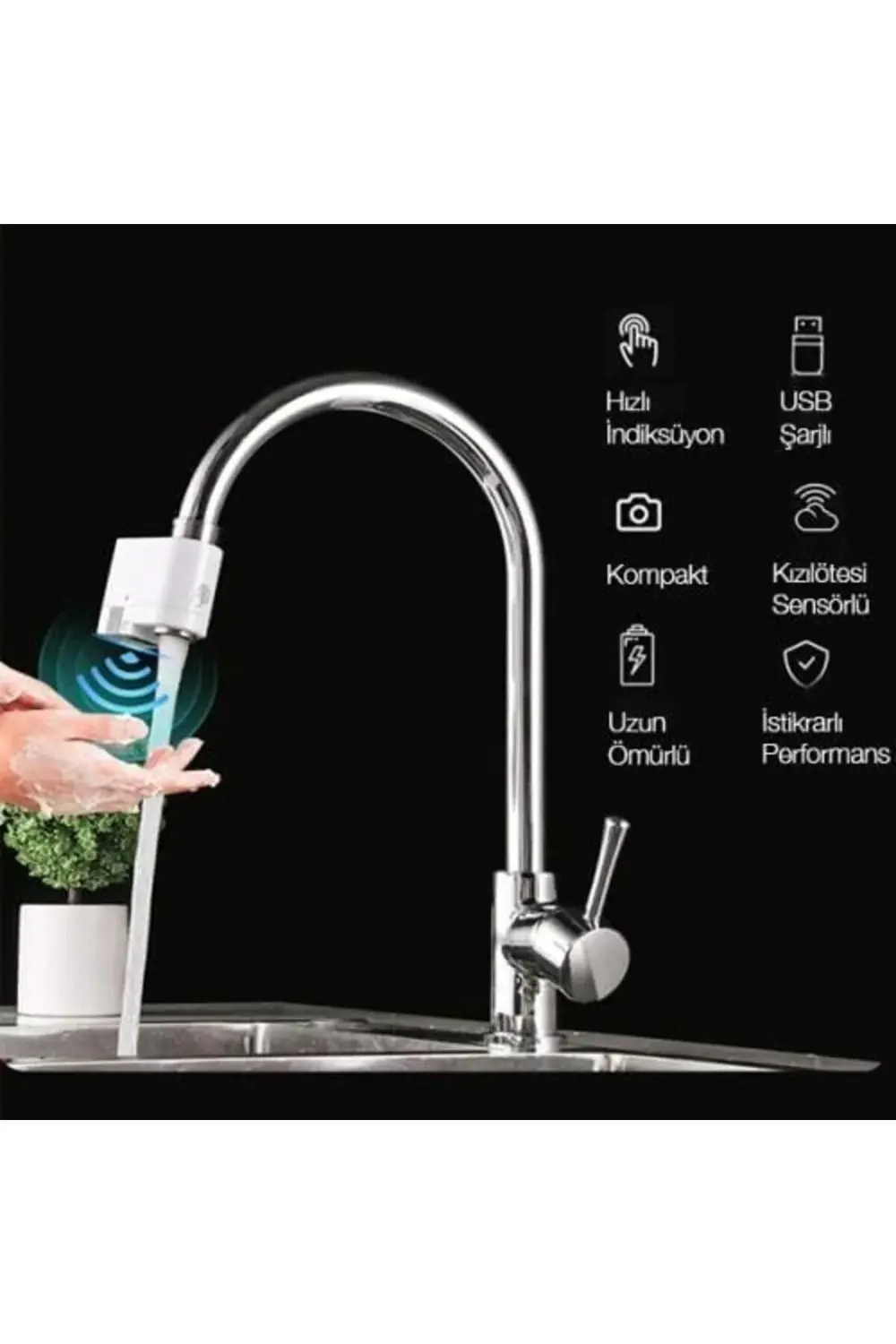 goldhype Şarjlı Tam Otomatik Akıllı Sensörlü Musluk Başlığı Su Ta